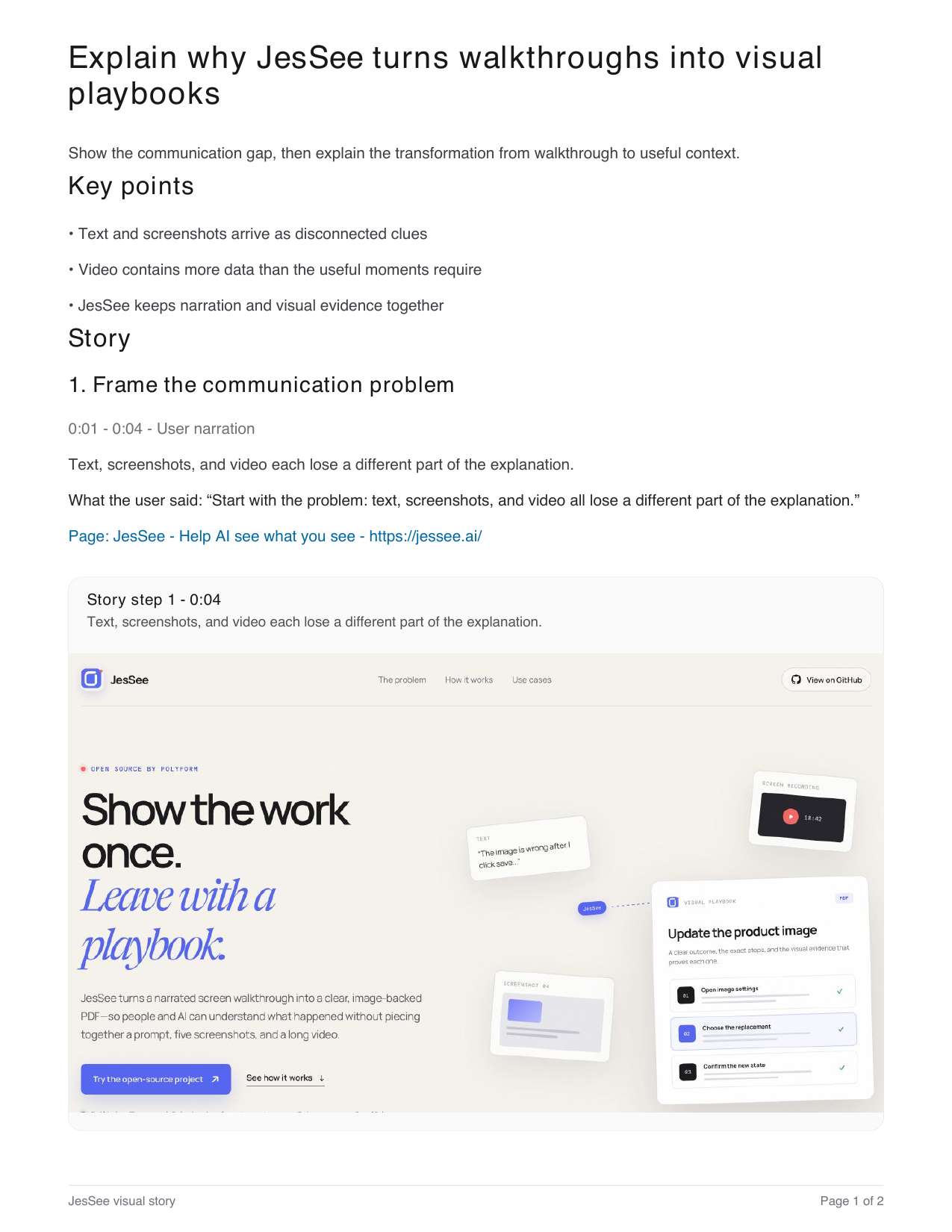 First page of the PDF JesSee generated while explaining this website